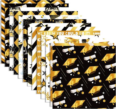 24 Sheets Black Gold Graduation Pattern Paper 12 x 12 In Graduation Scrapbook Paper 12 Designs Grad Black and Gold Decorative Cardstock Gold Origami Papers for Card Making Photo Album in Kuwait