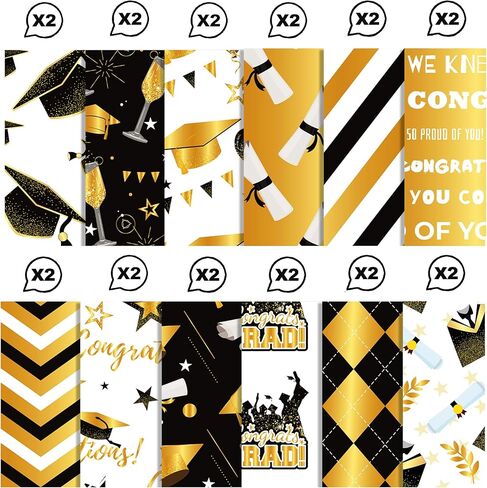 24 Sheets Black Gold Graduation Pattern Paper 12 x 12 In Graduation Scrapbook Paper 12 Designs Grad Black and Gold Decorative Cardstock Gold Origami Papers for Card Making Photo Album in Kuwait