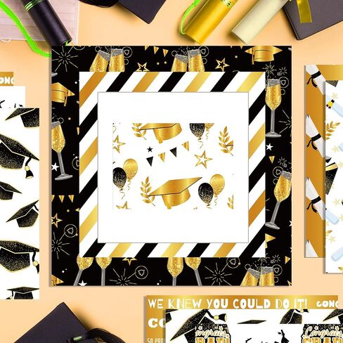 24 Sheets Black Gold Graduation Pattern Paper 12 x 12 In Graduation Scrapbook Paper 12 Designs Grad Black and Gold Decorative Cardstock Gold Origami Papers for Card Making Photo Album in Kuwait