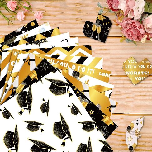 24 Sheets Black Gold Graduation Pattern Paper 12 x 12 In Graduation Scrapbook Paper 12 Designs Grad Black and Gold Decorative Cardstock Gold Origami Papers for Card Making Photo Album in Kuwait