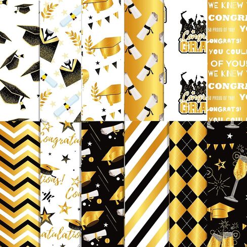 24 Sheets Black Gold Graduation Pattern Paper 12 x 12 In Graduation Scrapbook Paper 12 Designs Grad Black and Gold Decorative Cardstock Gold Origami Papers for Card Making Photo Album in Kuwait