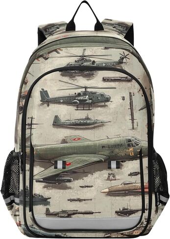 Green Planes Helicopters Tanks Backpack Lightweight Bookbag Laptop Backpack College School Bag for Teen Boys and Girls with Reflective Stripes in Saudi Arabia