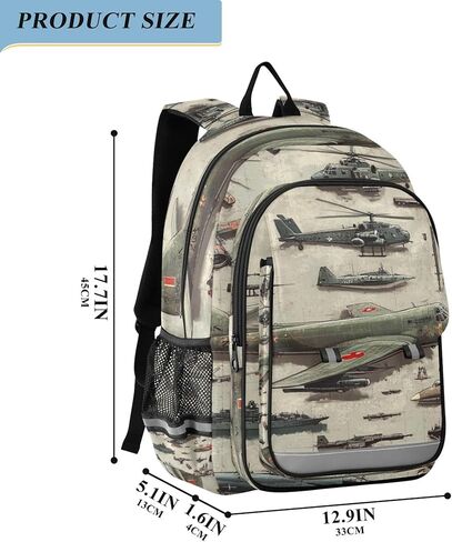 Green Planes Helicopters Tanks Backpack Lightweight Bookbag Laptop Backpack College School Bag for Teen Boys and Girls with Reflective Stripes in Saudi Arabia