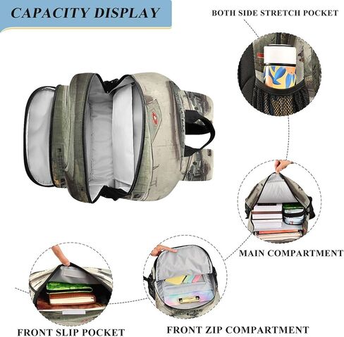 Green Planes Helicopters Tanks Backpack Lightweight Bookbag Laptop Backpack College School Bag for Teen Boys and Girls with Reflective Stripes in Saudi Arabia