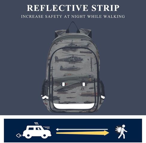 Green Planes Helicopters Tanks Backpack Lightweight Bookbag Laptop Backpack College School Bag for Teen Boys and Girls with Reflective Stripes in Saudi Arabia