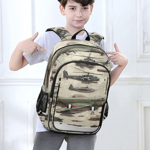 Green Planes Helicopters Tanks Backpack Lightweight Bookbag Laptop Backpack College School Bag for Teen Boys and Girls with Reflective Stripes in Saudi Arabia
