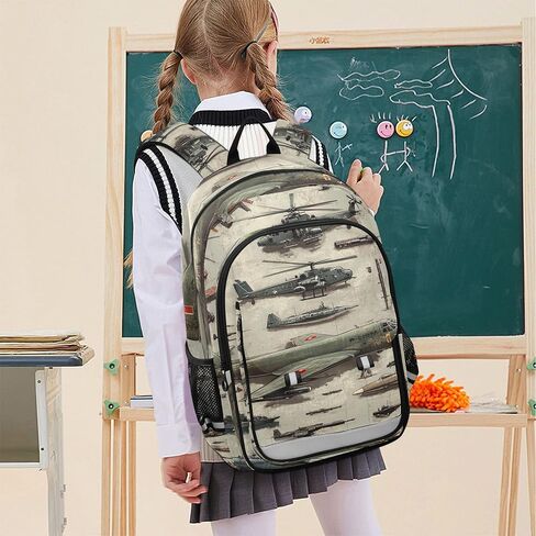Green Planes Helicopters Tanks Backpack Lightweight Bookbag Laptop Backpack College School Bag for Teen Boys and Girls with Reflective Stripes in Saudi Arabia