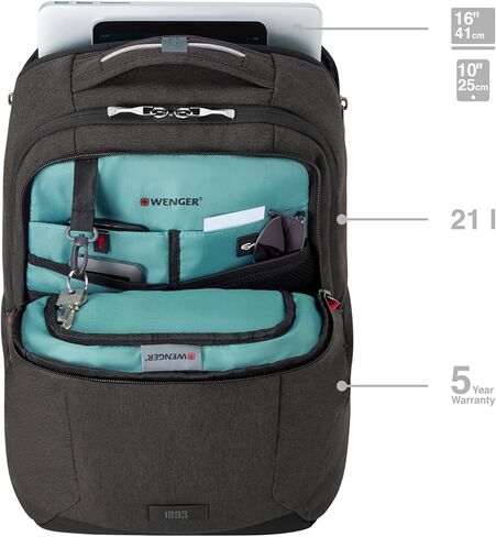 Wenger MX Professional laptop backpack with tablet pocket, notebook up to 16 inches, tablet of up to 10 inches, organizer, 21 L, for men and women, office, business travel, uni, mottled gray, 611641 in Saudi Arabia