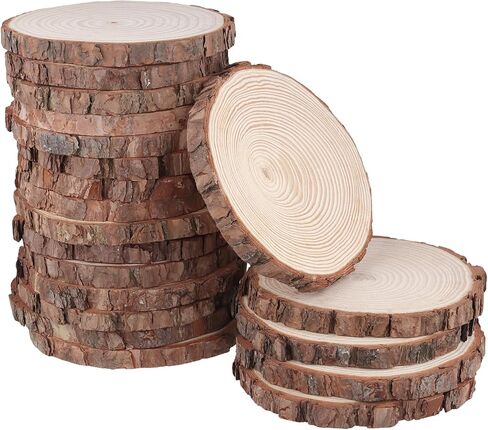 SHEUTSAN 20 PCS Wood Slice, 6-7 Inch Log Rounds Unfinished Wooden Discs for Crafts, DIY Arts, Home Decor in Saudi Arabia