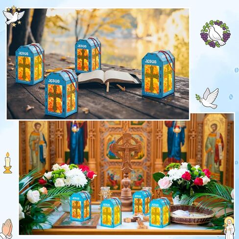 Novabright 12 Sunday School VBS Crafts Wooden 2026 VBS Lantern Crafts with LED Candles Lights Jesus Lights The Way Lantern Sunday School Tissue Paper DIY Oil Lamp Cross Ornament Church Activity in Kuwait