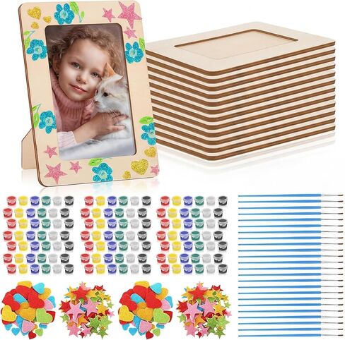 Qilery 24 مجموعة من إطارات الصور لإطارات الصور مقاس 4 × 6 صور تهنئة التخرج DIY إطارات صور خشبية غير مكتملة مع أدوات الرسم، ملصقات لامعة للتخرج وعيد الميلاد وعيد الأب والزفاف in Kuwait