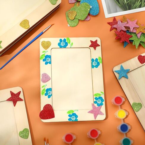 Qilery 24 مجموعة من إطارات الصور لإطارات الصور مقاس 4 × 6 صور تهنئة التخرج DIY إطارات صور خشبية غير مكتملة مع أدوات الرسم، ملصقات لامعة للتخرج وعيد الميلاد وعيد الأب والزفاف in Kuwait