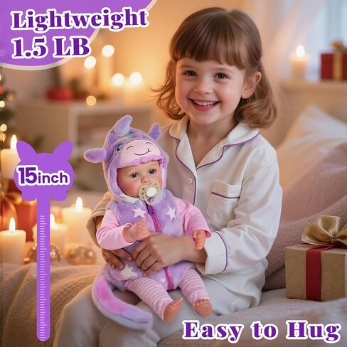 BABESIDE Lightweight Baby Doll Set–15" Realistic Soft Doll for Girls, Easy to Carry & Hug, Includes Bottle & Pacifier Set–Pretend Play & Gift for Kids Age 3+ in Kuwait