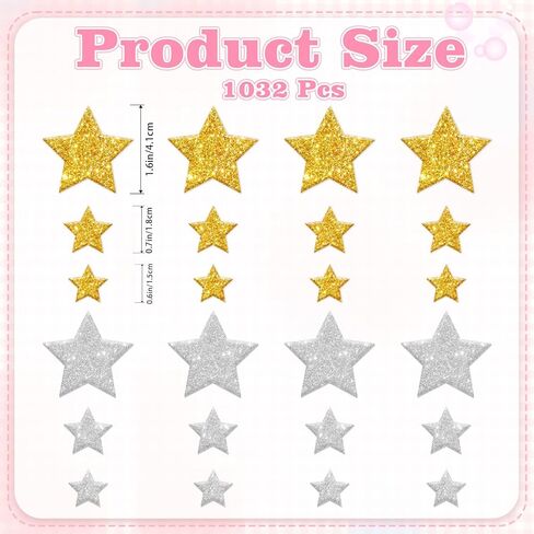 1032Pcs Foam Stickers Glitter Star Sticker Gold Silver Foam Stars Stickers Self Adhesive Star Sticker for Reward Scrapbooking Teacher Crafts Arts Poster Board Water Bottles Home Christmas Party Decor in Saudi Arabia