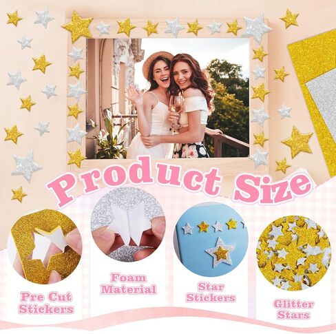 1032Pcs Foam Stickers Glitter Star Sticker Gold Silver Foam Stars Stickers Self Adhesive Star Sticker for Reward Scrapbooking Teacher Crafts Arts Poster Board Water Bottles Home Christmas Party Decor in Saudi Arabia