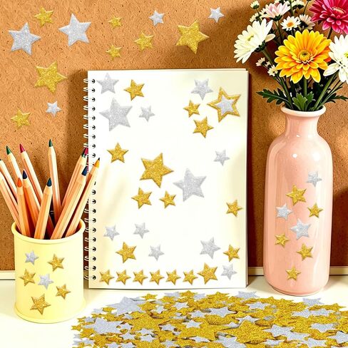 1032Pcs Foam Stickers Glitter Star Sticker Gold Silver Foam Stars Stickers Self Adhesive Star Sticker for Reward Scrapbooking Teacher Crafts Arts Poster Board Water Bottles Home Christmas Party Decor in Saudi Arabia