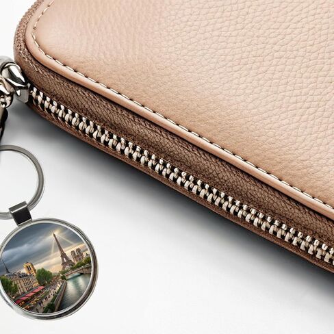 Paris France Cloudy Eiffel Tower Round Metal Keychain in Kuwait