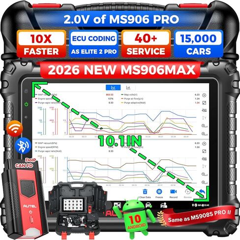 Autel Scanner MaxiSYS MS906 MAX, 2026 10'' MS906MAX 2.0 Ver. of MS906 PRO MS908S MK908 II, Lite of Elite 2 PRO, Top Scan Tool Bidirectional, 3000+ Active Test, 40+ Resets, CAN FD DoIP Auto Scan2.0 FCA in Kuwait