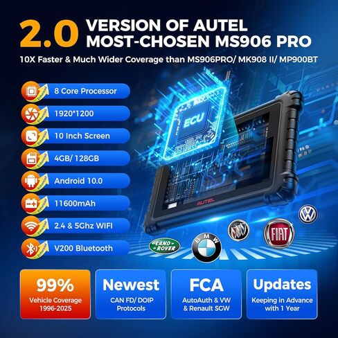 Autel Scanner MaxiSYS MS906 MAX, 2026 10'' MS906MAX 2.0 Ver. of MS906 PRO MS908S MK908 II, Lite of Elite 2 PRO, Top Scan Tool Bidirectional, 3000+ Active Test, 40+ Resets, CAN FD DoIP Auto Scan2.0 FCA in Kuwait