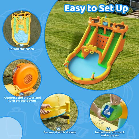 AirMyFun Inflatable Water Slide, 10 in 1 Multifunctional Water Park for Kids Backyard with Double Slides, Climbing Wall,2 Basketball Hoop,Dual Water Cannons, Inflatable Water Bounce House with Blower in Saudi Arabia