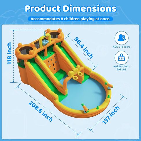 AirMyFun Inflatable Water Slide, 10 in 1 Multifunctional Water Park for Kids Backyard with Double Slides, Climbing Wall,2 Basketball Hoop,Dual Water Cannons, Inflatable Water Bounce House with Blower in Saudi Arabia
