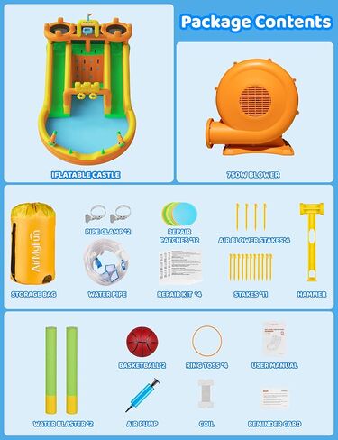 AirMyFun Inflatable Water Slide, 10 in 1 Multifunctional Water Park for Kids Backyard with Double Slides, Climbing Wall,2 Basketball Hoop,Dual Water Cannons, Inflatable Water Bounce House with Blower in Saudi Arabia