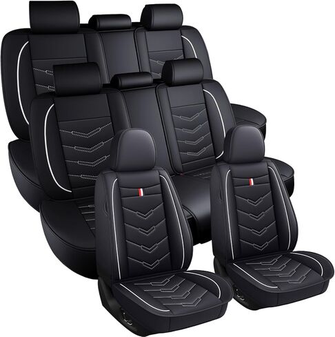 Car Seat Covers 7 Seats for Mitsubishi Outlander 2003-2026, Waterproof Durable Leather Vehicle Cushion Covers, Breathable Full Coverage Seat Protector(Luxury,Black Red) in Saudi Arabia