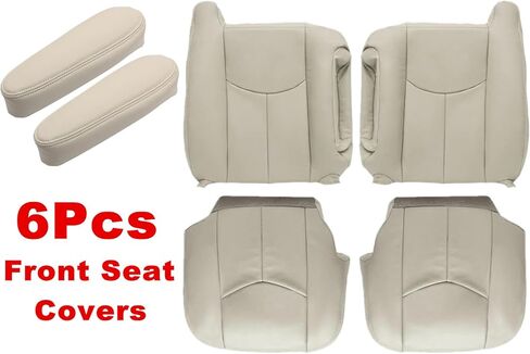 SecosAutoparts Driver & Passenger Bottom & Top & Armrest Replacement Leather Seat Covers Tan# 522 or 52i Compatible with Chevy Tahoe Suburban Compatible with GMC Yukon Sierra 2003 2004 2005 2006 in Kuwait