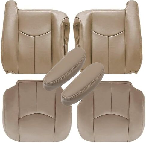 SecosAutoparts Driver & Passenger Bottom & Top & Armrest Replacement Leather Seat Covers Tan# 522 or 52i Compatible with Chevy Tahoe Suburban Compatible with GMC Yukon Sierra 2003 2004 2005 2006 in Kuwait