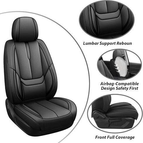 أغطية مقاعد السيارة لسيارة Toyota Tacoma 2000-2025، تغطية كاملة، أغطية مقاعد من جلد نابا مع دعم أسفل الظهر، واقي مقاوم للماء ومضاد للخدش طوال الموسم (المجموعة الأمامية، أسود) in Kuwait