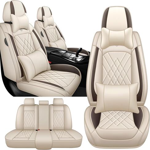 Car Seat Covers for Infiniti JX35 2013, 5 Piece Set Nappa Leather Non-Slip Seat Protectors, Breathable Seat Cover Set. (Deluxe 5 Seats, Beige) in Saudi Arabia
