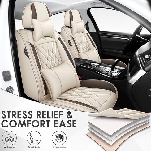 Car Seat Covers for Infiniti JX35 2013, 5 Piece Set Nappa Leather Non-Slip Seat Protectors, Breathable Seat Cover Set. (Deluxe 5 Seats, Beige) in Saudi Arabia