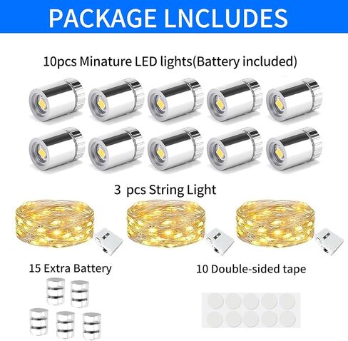 10 Pcs Miniature Led Lights 3 LED String Lights 15 Extra Battery,Battery Operated Tiny Small Led Lights,Tiny Dollhouse Accessories Lantern Crafts Model Lighting & Spot Light (10-Warm White) in Saudi Arabia