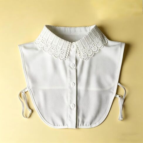 Semi-Shirt Design Fake Collar in Elegant White Lace with Floral Patterns for Blouses in Kuwait