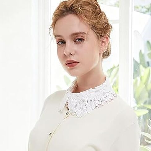Semi-Shirt Design Fake Collar in Elegant White Lace with Floral Patterns for Blouses in Kuwait