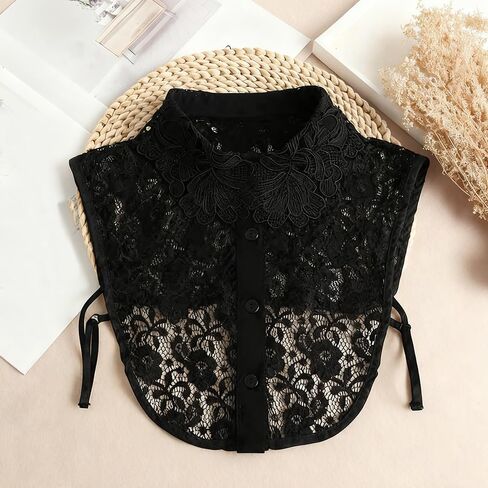 Semi-Shirt Design Fake Collar in Elegant White Lace with Floral Patterns for Blouses in Kuwait