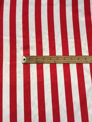 Sal Tex Fabrics, White/red 1 inch Stripe Soft/Silky Satin Polyester Fabric, Sells by The Yard. in Saudi Arabia