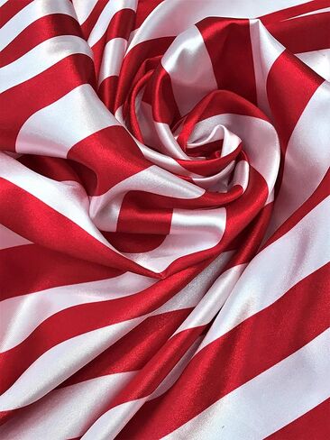 Sal Tex Fabrics, White/red 1 inch Stripe Soft/Silky Satin Polyester Fabric, Sells by The Yard. in Saudi Arabia
