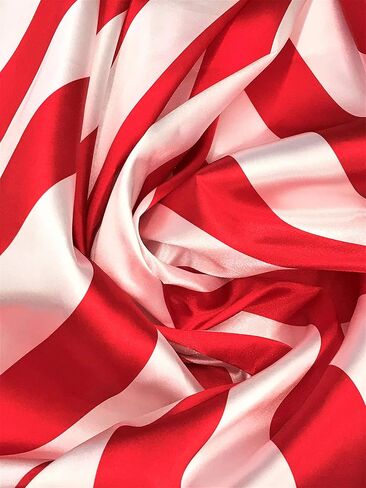 Sal Tex Fabrics, White/red 1 inch Stripe Soft/Silky Satin Polyester Fabric, Sells by The Yard. in Saudi Arabia