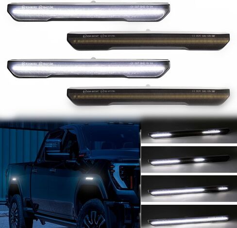 مصابيح LED جانبية بيضاء متتابعة ديناميكية لشاحنة بيك اب جي إم سي سييرا 2500HD 3500HD 2020 2021 2022 2023 2024، مصباح عاكس لإشارة الانعطاف الأمامي in Kuwait