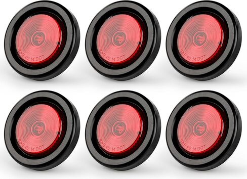 MAXXHAUL 51214 2 بوصة ضوء علامة جانبية LED أحمر مستدير مع حلقة معدنية، مصباح عاكس P2 عاكس للضوء متوافق مع DOT للمقطورة والشاحنة وRV - 6 عبوات in Kuwait