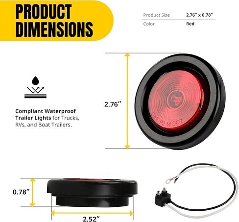 MAXXHAUL 51214 2 بوصة ضوء علامة جانبية LED أحمر مستدير مع حلقة معدنية، مصباح عاكس P2 عاكس للضوء متوافق مع DOT للمقطورة والشاحنة وRV - 6 عبوات in Kuwait