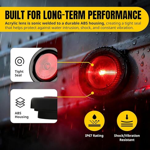 MAXXHAUL 51214 2 بوصة ضوء علامة جانبية LED أحمر مستدير مع حلقة معدنية، مصباح عاكس P2 عاكس للضوء متوافق مع DOT للمقطورة والشاحنة وRV - 6 عبوات in Kuwait