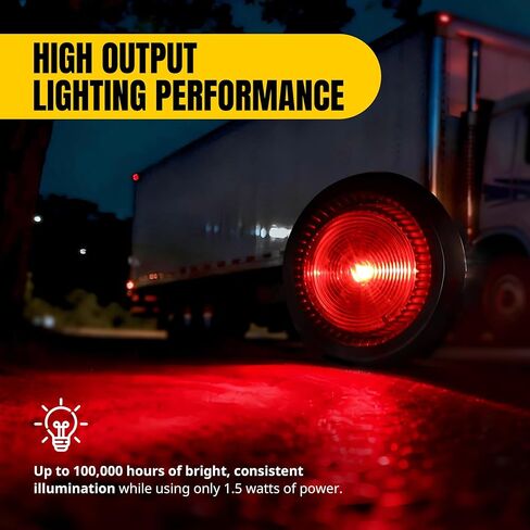 MAXXHAUL 51214 2 بوصة ضوء علامة جانبية LED أحمر مستدير مع حلقة معدنية، مصباح عاكس P2 عاكس للضوء متوافق مع DOT للمقطورة والشاحنة وRV - 6 عبوات in Kuwait