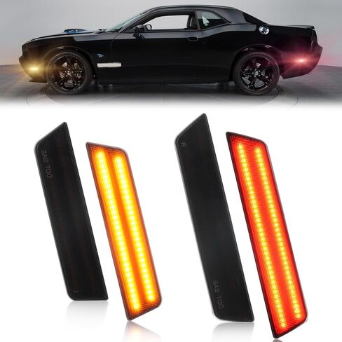 4 PCS LED Side Marker Lights for Dodge Challenger 2008 2009 2010 2011 2012 2013 2014,Smoked Lens Challenger Front Rear Bumper Fender Marker Lamps (White Light) in Kuwait