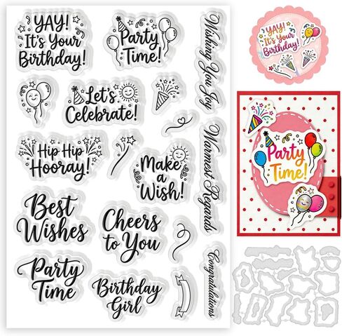 Reusable Metal Frame Cutting Dies and Clear Silicone Stamps for Card Making Party Birthday Celebration Blessings Words Design, Embossing Stencils Card Making Supplies for DIY Scrapbooking in Saudi Arabia
