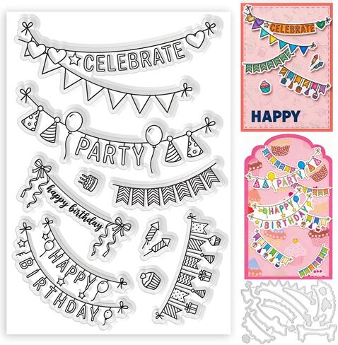 Reusable Metal Frame Cutting Dies and Clear Silicone Stamps for Card Making Party Birthday Celebration Blessings Words Design, Embossing Stencils Card Making Supplies for DIY Scrapbooking in Saudi Arabia