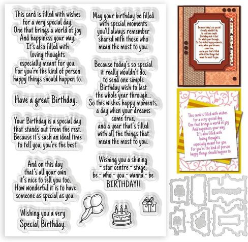 Reusable Metal Frame Cutting Dies and Clear Silicone Stamps for Card Making Party Birthday Celebration Blessings Words Design, Embossing Stencils Card Making Supplies for DIY Scrapbooking in Saudi Arabia