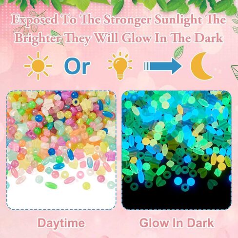 Pandahall 500Pcs Glow in The Dark Beads Acrylic UV Beads 6 Shapes Plastic Pony Beads Colorful Star Round Heart Luminous Pastel Beads for Bracelet Necklace Jewelry Making, LACR-TA0001-03-Yilisi in Saudi Arabia