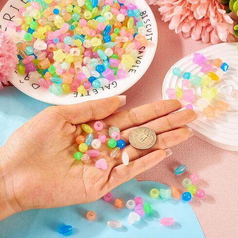 Pandahall 500Pcs Glow in The Dark Beads Acrylic UV Beads 6 Shapes Plastic Pony Beads Colorful Star Round Heart Luminous Pastel Beads for Bracelet Necklace Jewelry Making, LACR-TA0001-03-Yilisi in Saudi Arabia